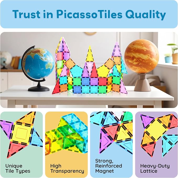 PicassoTiles Magnetic Building Block Rocket Booster Theme Set Magnet Construction Toy Educational Kit Engineering STEM Learning Playset Child Brain Development Stacking Blocks Playboard PT32