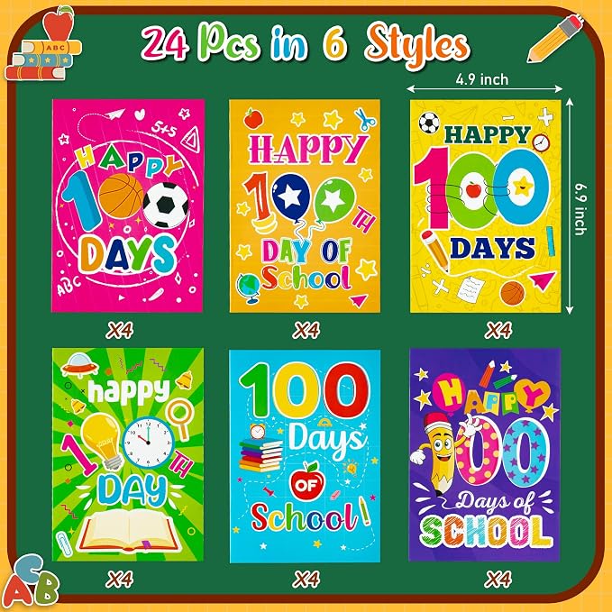 24Pcs 100th Day of School Coloring Books Happy 100 Days DIY Color-in Pages Pencil Book Clock Cute Patterns Drawing Booklet Classroom Reward Art Activity Gifts Party Favors Supplies for Kids