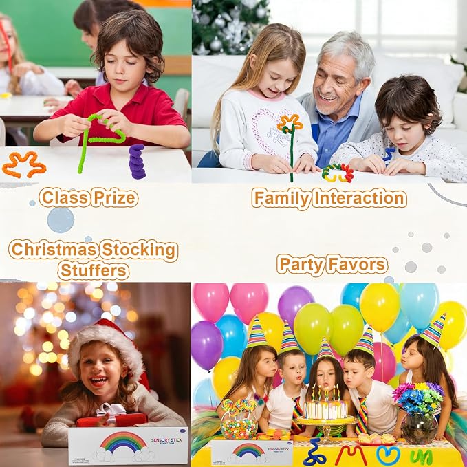 Silicone Sensory Sticks for Kids Adults, Textured Flexible Fidget Sticks Toys for Autism ADHD, Classroom Travel Anxiety Relief Toy, Christmas Stocking Stuffers Gift for Teens (8 PCS)