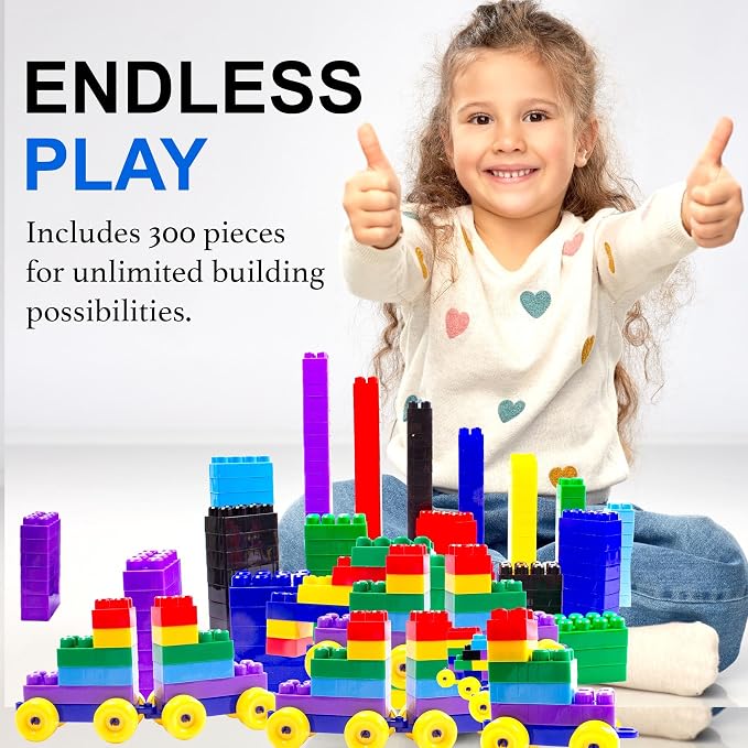 Dimple 300 Piece Large Building Blocks for Toddlers, Kids Interlocking Toys | Stackable Blocks, Multi-Colored Toys, Safe Non-toxic Plastic, Waterproof, Bright Colors, For Boys and Girls Age 3+
