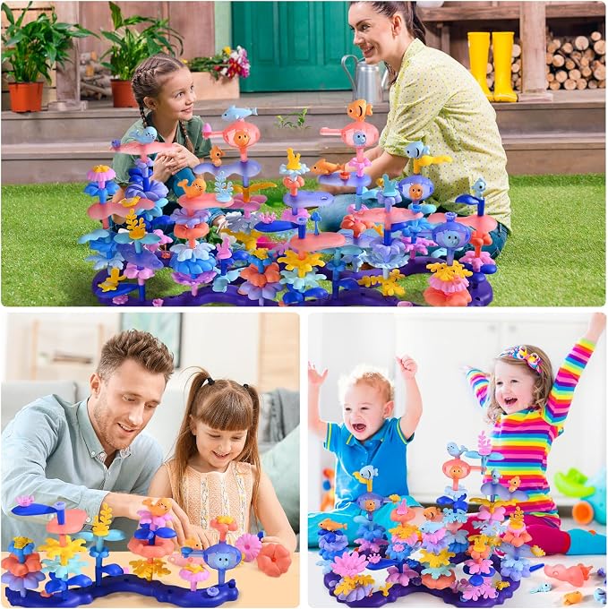 Doloowee 156Pcs Marine Coral Flower Garden Building Toys for Girls Age 3-8 | 156pcs BPA-free marine coral & ower garden building toys in a storage box. Screen-free STEM gift for girls ages 3-8.