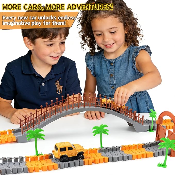 Construction Race Cars Accessories for Kids - 2-Pack Engineering Electric Toy Cars, Birthday Gifts for 3 4 5 6 7 Year Old Boys, Compatible with Construction Race Car Track Set