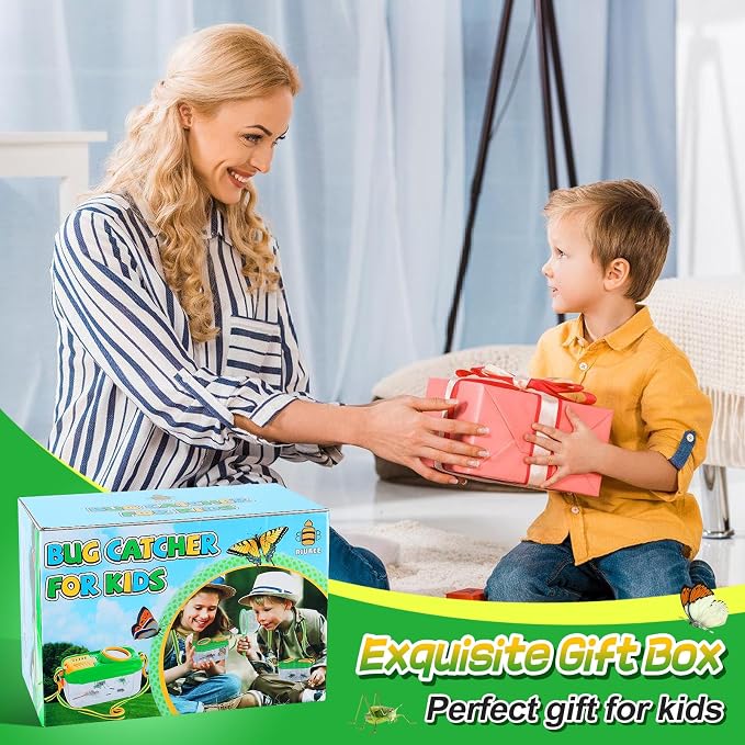 2 Sets Bug Catcher for Kids, Bug Catching Kit Gifts with Butterfly Net Toys | Built-in Magnifying Glass Bugs Box, Kids Camping Toys Bugs Collection Outdoor Explorer Kit for Age 3 4 5 6 7 8, Green
