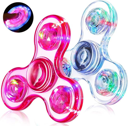 Fidget Spinner 2 Pack, Light up Sensory Fidget Toys Adults Kids Autism ADHD | Kids Travel Toys Anxiety Stress Relief Teen Boy Gifts, Classroom Prizes Glow Birthday Party Graduation Gift Stocking Stuffers