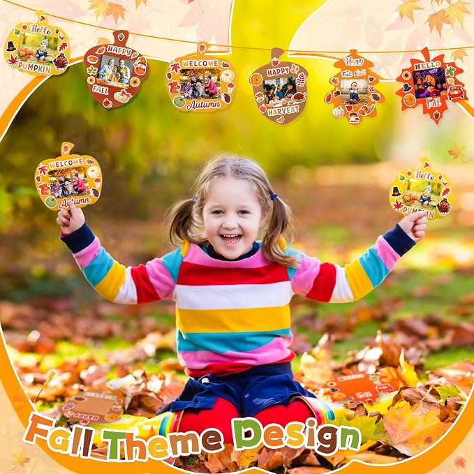 36 Sets Thanksgiving DIY Crafts Kit Fall Picture Frames Autumn DIY Photo Frames Pumpkin Maple Leaf Pine Cone Photo Frame Decor for Kid Home Classroom Thanksgiving Day Kits Game Activities