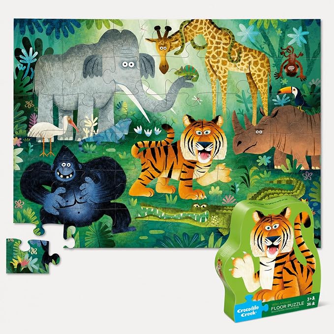 Crocodile Creek Jigsaw Puzzle, 36 Piece for Kids 3 Years and Up, Heavy-Duty Shaped Box for Storage, Finished Puzzle Size 18 x 24 inches, Wild Animals