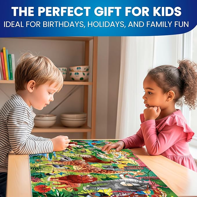 100 Piece Puzzles for Kids Ages 6-8 - 4 Jigsaw Kids Puzzles Ages 4-6 | Search and Find Animals and Construction Vehicles - Kids Puzzles Ages 5-8 - Educational Game Toy for Children Ages 8-10