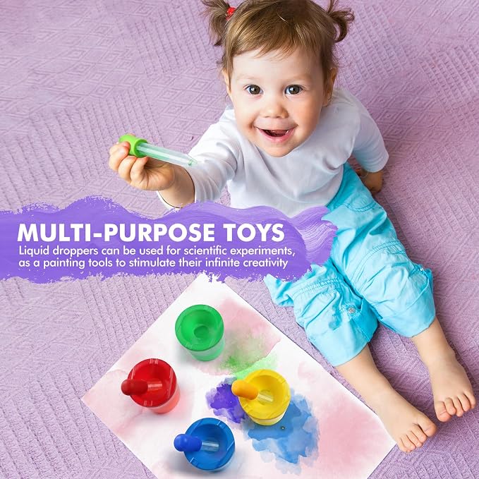 Toddler Paint Brushes Paint Cups with Lids Droppers for Kids | No Spill Paint Cups for Kids Plastic Liquid Droppers for Kids Crafts Paint Containers with Lids for Toddler Art Supplies