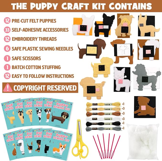 Puppy Sewing Kit for Kids –Fun Plush Toy Sewing for Girls & Boys – DIY Felt Craft Gift Set Ages 7 8 9 10 11 12