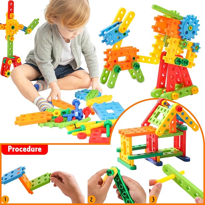 KUTOI Screw Building Blocks - 92 Pcs Kids Games - Sensory Construction Toy - STEM Toy for Preschool Learning Activities ， Perfect Educational Building Toys for Boys and Girls 3 Above