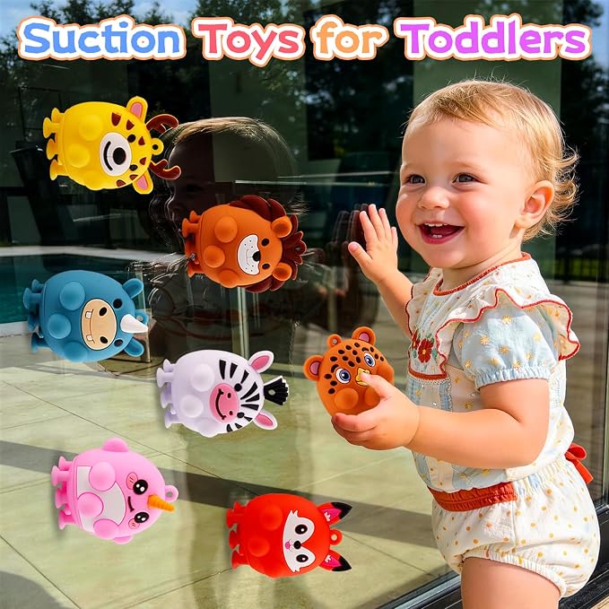 12PCS Animal Suction Popper Fidget Toys, Travel Toys for Airplane Car Activities, Silicone Sensory Toys, Birthday Party Favors for Kids, Pinata Stuffers for Kids, Preschool Classroom Prizes