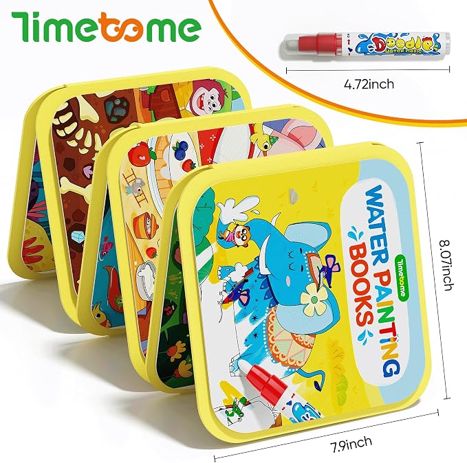 Timetome Water Painting Books for Kids Ages 3-6 | Water Coloring Books with Water Pens, No Mess Travel Toy for Kids to Develop Creativity, Fine Motor Skills and Early Learning