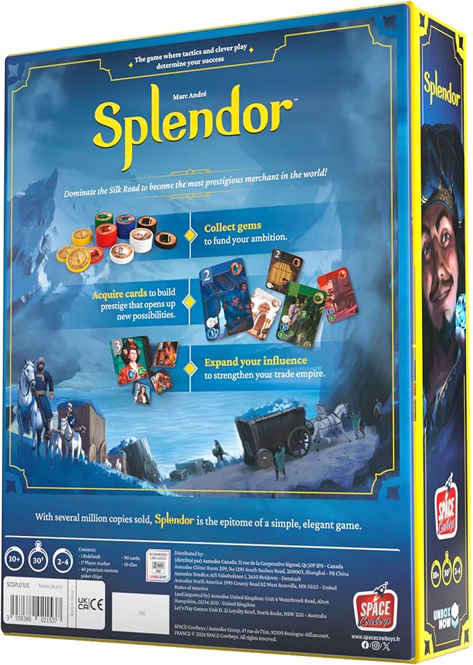 Asmodee Splendor Board Game - Gem Trading & Engine-Building Strategy for Adults & Families, Adult Board Games, Family Fun for Adults, 2-4 Players Ages 10+, 30 Minute Playtime | Build a gem empire, recruit noble patrons, and earn prestige through strate...