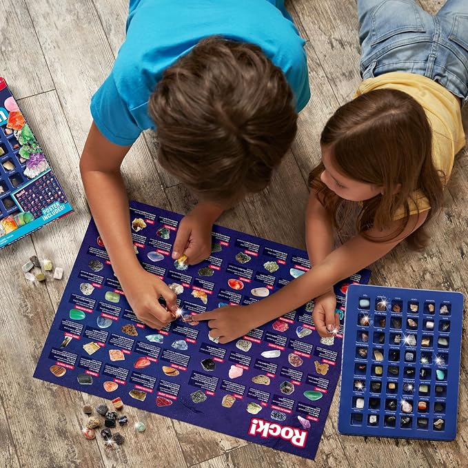 Rocks Collection 48 PCS Gemstones - STEM Geology Kit for Kids with ID Guide | Includes Tiger’s Eye, Rose Quartz, Red Jasper & more. 48 rocks, minerals & crystals with ID guide. STEM gift for boys & girls