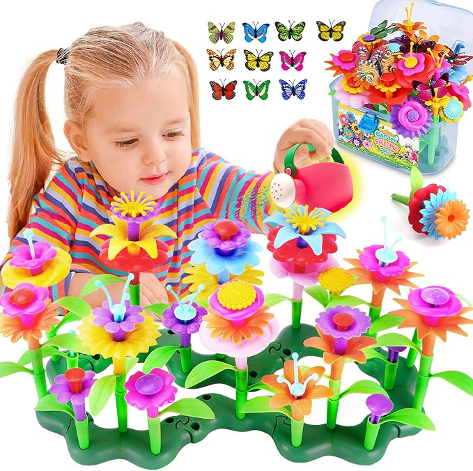 109pcs Flower Garden Building Toys Set - STEM Montessori Toys for Girls | Birthday Gift for 3 4 5 6 7 Years Old Girl, Sorting & Stacking Building Block Playset Springl, Gardening Toy for Kids