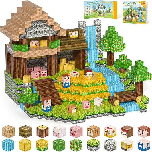 100pcs Magnetic Blocks, Magnetic Cubes with Forest Animals Blocks Set | STEM Toys for Ages 3+, Educational Sensory Toys for Kids, Boys & Girls–Creative Game Gift, Creativity&Hands-On Ability