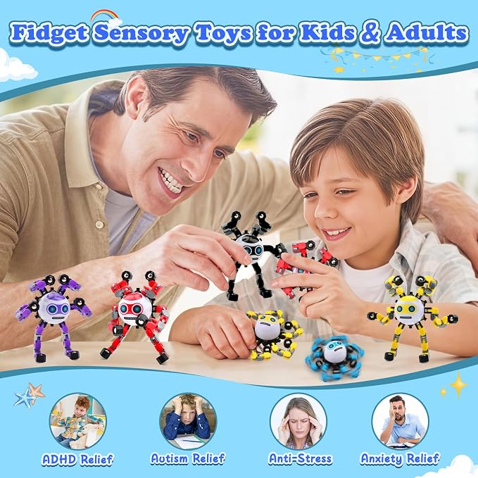 3 PCS Travel Toys Transformable Fidget Spinners Toys for Kids and Adults Sensory Toy for Boys Teens Stress Relief Autism ADHD Cool Road Trip Travel Essential Birthdays Gifts for Party Favors