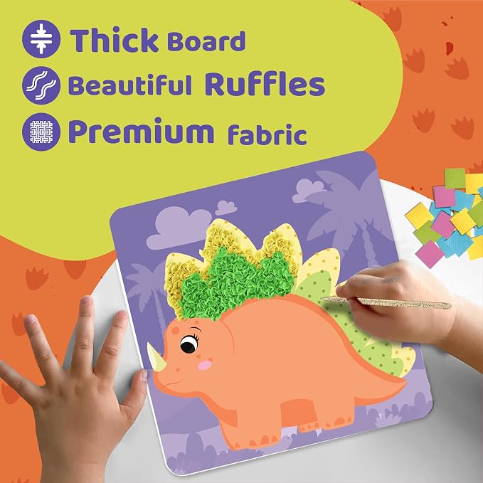 jackinthebox Poke Art Dinosaurs Crafts Kit for Kids, Boys & Girls, Ages 4-8 | 1400 fabric pieces, punch dot activities, learning ideas, travel toys, birthday gifts, age 4 5 6 7 8 yr old, flower pressing