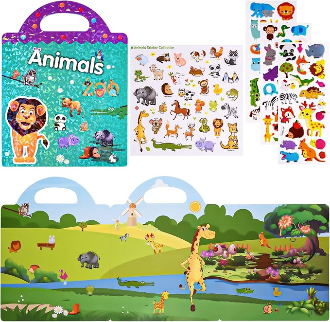 ASTARON Reusable Puffy Sticker Book,Animals Jelly Stickers Educational Toy | 88 pcs Reusable Sticker,Waterproof Jelly Stickers, Portable Travel Toys,Educational Sensory Learning Toy,Gift for Boy Girl