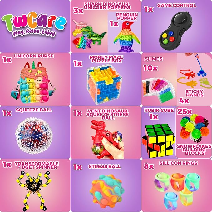 120 Pcs Fidget Toys Pack, Pop Sensory Party Favors Set Gifts for Kids Adults Boy Girl Stocking Stuffers Autistic Bulk Goodie Bag Filler Treasure Box Classroom Prizes School