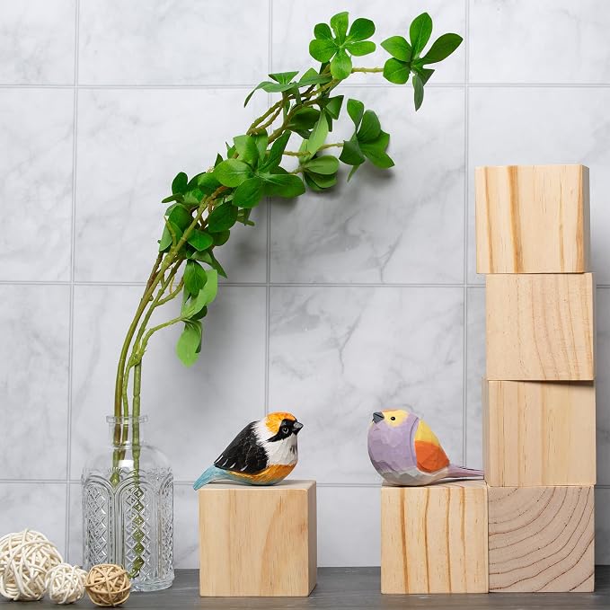 6 Pack Unfinished Wood Blocks 3 Inch - Solid Pine Wooden Cubes for Crafts, Sanded Smooth Natural Wood Squares for Carving, Painting, Engraving & Rustic Home Decor