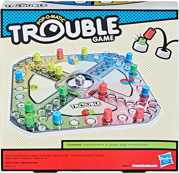 Hasbro Gaming Trouble Board Game for Kids Ages 5 and Up 2-4 Players