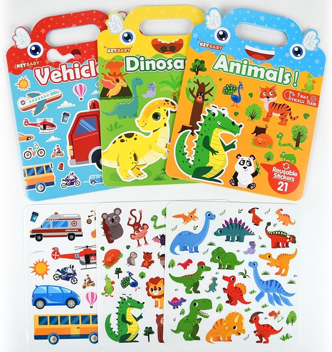 ASTARON 3 Pack Reusable Sticker Books for Toddlers,Educational Sensory Toy | Reusable Sticker,Waterproof Jelly Stickers, Portable Travel Toys,Educational Sensory Learning Toy,Gift for Boy Girl