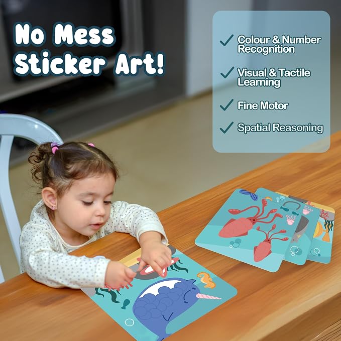 BINCA Dotties Dot Art Activity Kit, 750+ Stickers, Underwater Animals Mess-Free Activities, DIY Dot Sticker Art, Kids Travel Activities, Gifts for Boys & Girls Ages 4,5,6