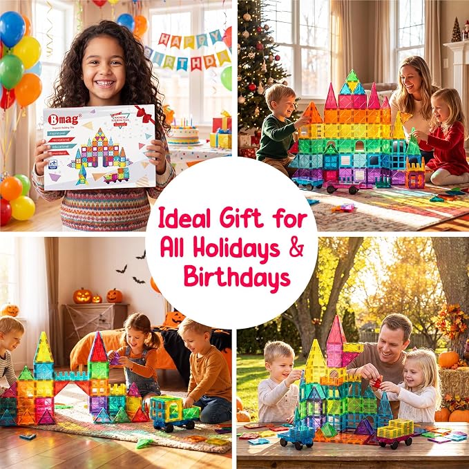 Bmag Magnetic Tiles Building Blocks Set with 2 Cars 100Pcs, Designed for Open-Ended Building and Versatile Play, Gifts for STEM Support and Parent-Child Interaction for Kids Aged 3+