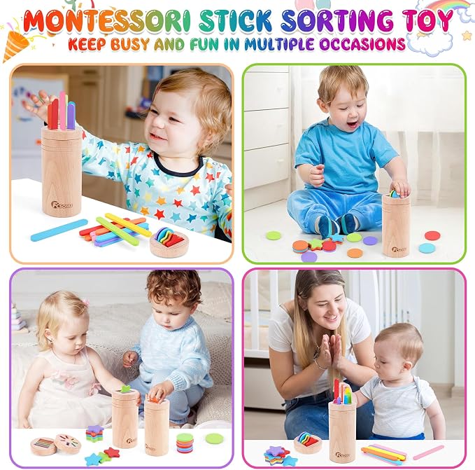 FCSONU Montessori Sorting & Fine Motor Skills Toys for Toddler 1-3(Pen Box) | 3in1 Sorting Box | Coin Box Toy, Learning Color Sorting Toys Sensory Toys, Easter Christmas Birthday Gifts for Boys Girls Kid