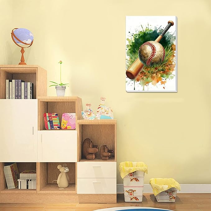 Baseball Paint by Numbers Kit for Kids with Framed Canvas - Wooden Easel | Ball Sports Paint by Numbers for Kids Ages 8-12, Acrylic Oil Painting Kits with Nice Gift Box for Wall Decor (12x8 inch)