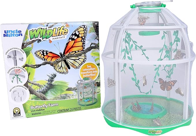 Uncle Milton Butterfly Farm Live Habitat - Observe Caterpillars Transform Into Butterflies, STEM Toy, Great Gifts for Boys & Girls Ages 6+