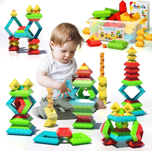 40Pcs Building Blocks Toys for Ages 3 4 5 6 Toddlers,Pyramid Stacking Toys,3D Montessori Preschool Learning Blocks for Kids,STEM Sensory Toy Gifts for 2-4 Years Old Boys Girls,Plastic Storage Box Set