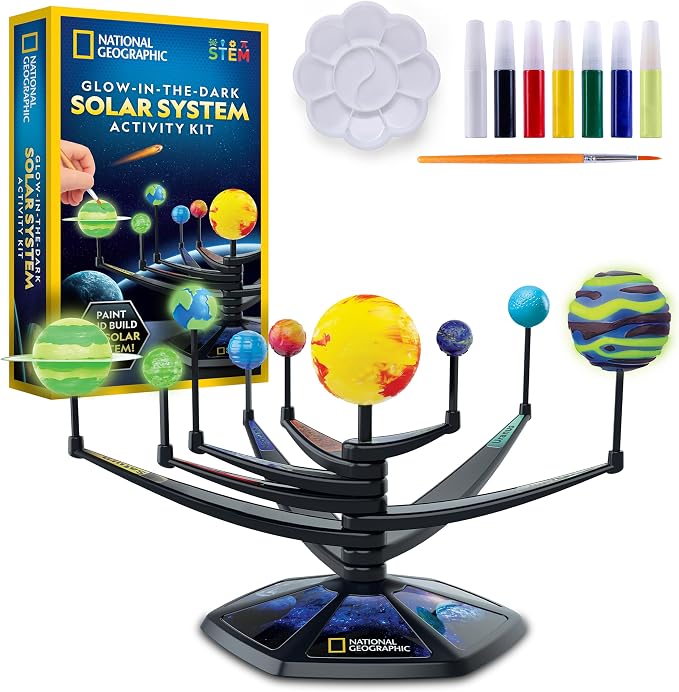 National Geographic Glow in the Dark Solar System Model for Kids Ages 8-12 | Build and Paint 3D Planets with Movable Arms, Space Bedroom Decor, Astronomy STEM Project, Birthday Gift