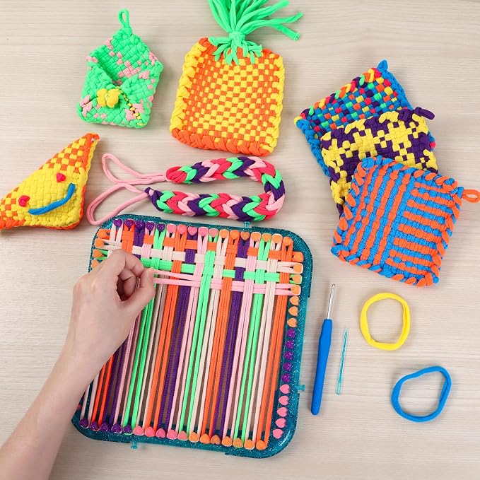 IQKidz Weaving Loom Kit Toys, DIY Arts and Crafts for Kids and Adults, Ideal Gifts for Girls Ages 5 6 7 8-12 13, Easy Potholder Loom Knitting Activity for Beginners, 224 Craft Loops (Pack of 2)