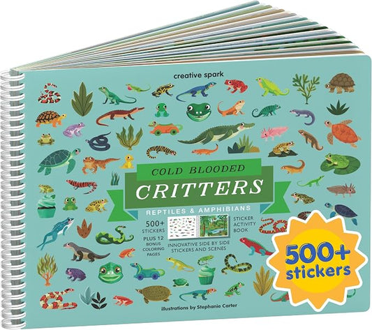 Cupkin Reptiles Coloring & Sticker Activity Book | 500+ Stickers | Spiral-bound kids craft format with 12 scenes, 12 art pages, side-by-side viewing, and an easy-peel design for ages 2–8