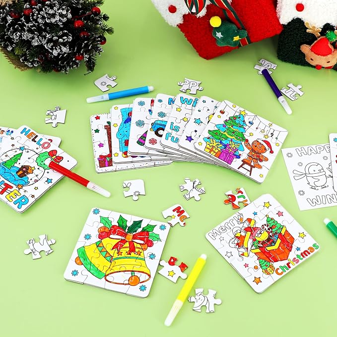 Christmas Crafts Kits Winter Crafts DIY Puzzle for Boys, Girls & Adults, Xmas Arts with Tree Bell Reindeer Santa Claus Star Snowmen Holiday Craft for Party Favors & Gift Bulk Classroom Activities