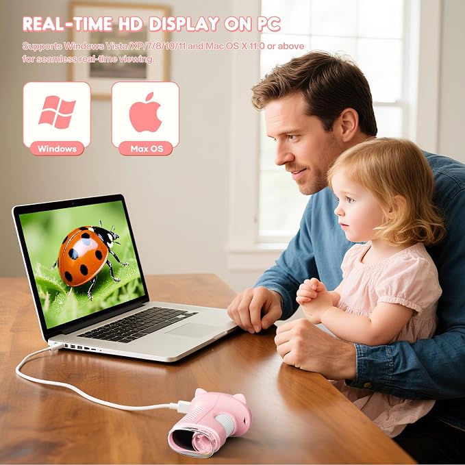 Kids Digital Microscope, 1000X with 2.4" IPS Screen | Explore Tiny Details with 1000X Magnification, a Bright 2.4" IPS Display, and Photo & Video Recording