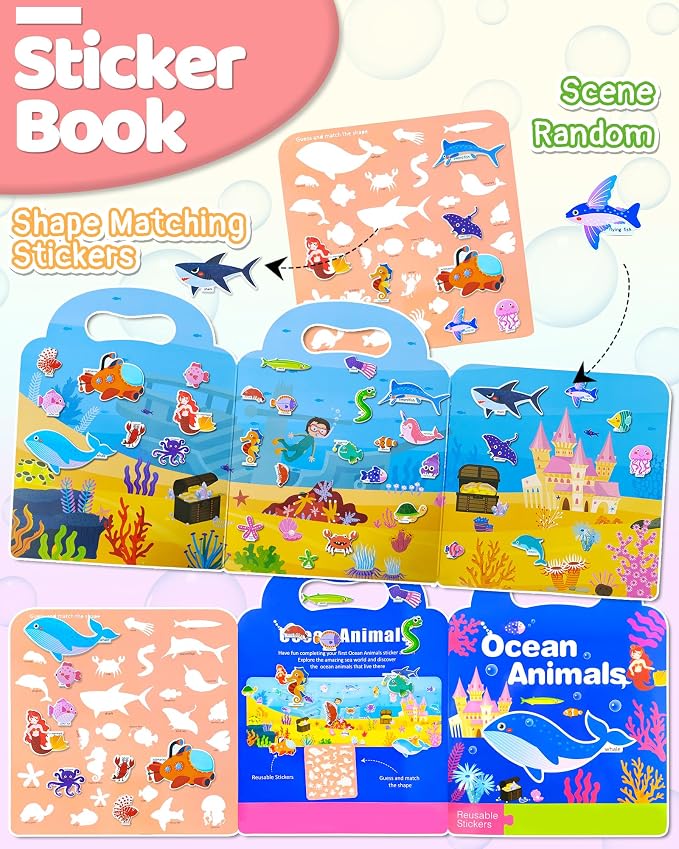 Benresive Reusable Sticker Book for Toddlers, Stickers for Kids, Travel Toy | Toddler Toys, Boys Girls Birthday Gifts, Airplane & Road Trip Essentials Kids, No Mess Waterproof Toddler Crafts Activities