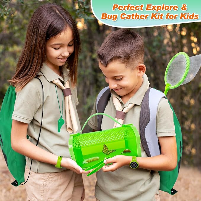 Bug Catcher Kit & Outdoor Explorer Kit for Kids, 10 Pcs Bug Catching Kit | with Toy Cage, Backpack, Flashlight, Outdoor Exploration Toys Gift for Boys Girls 3-12