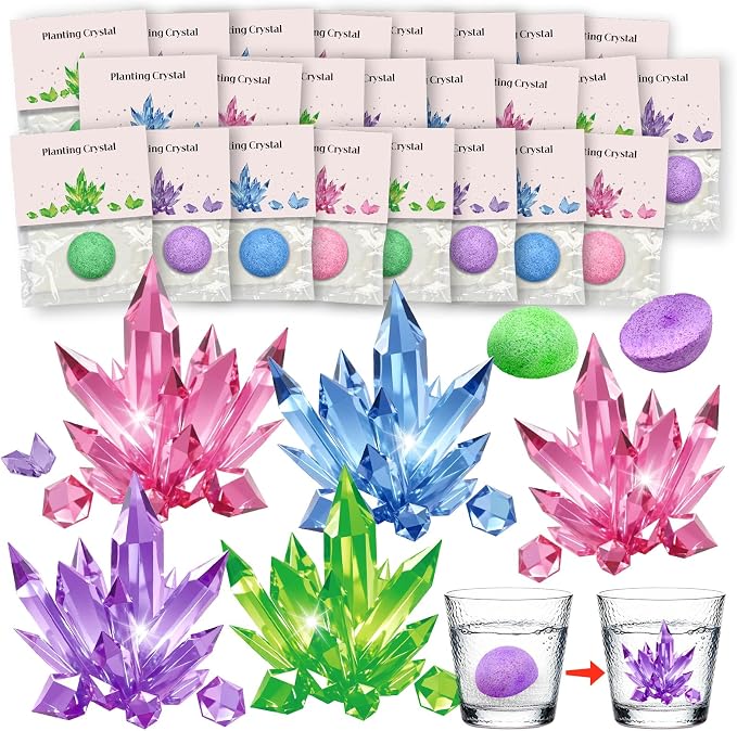24 Pack Crystal Growing Kit Science Party Favors for Kids STEM Science Experiment Bulk Classroom Prizes Goodie Bag Stuffers Birthday Return Gifts for 4-6 8-12 Boys and Girls (24Pcs, One Size)