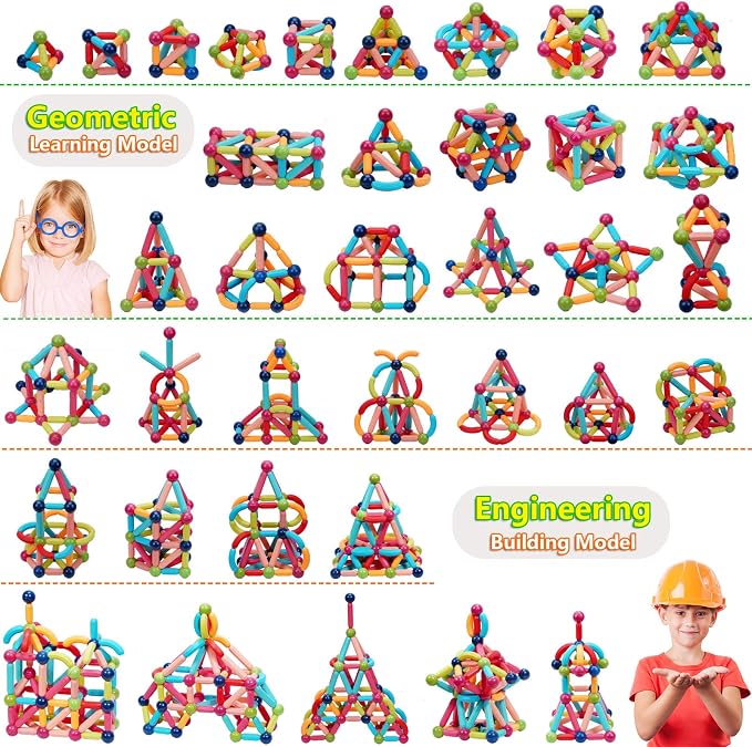 COUOMOXA Magnetic Building Blocks STEM for Kids: Educational Magnetic Set for 6-9+Years Old for Boys Girls - Construction Toys for Early Development Learning for Kids