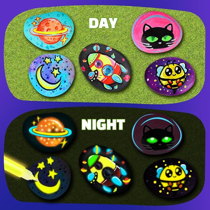 EPUMP Rock Painting Kit for Kids - Glow in The Dark Arts and Crafts Supplies Kits for Girls Boys - Kids Activities Creative Art Set Birthday Gifts DIY Paint Toys for Age 6 7 8 9 10 11 12 Years Old