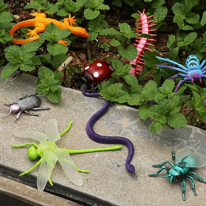 73 Pack Plastic Fake Mini Bugs Set, Realistic Insects Toy for Sensory Bin | Colorful Assorted Play Bugs,Ideal for Themed Party Favor, Cupcake Toppers and Birthday Party Decorations for Kids