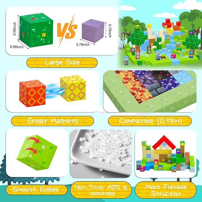 SKTMYY Magnetic Blocks-120pcs Game Magnetic Building Blocks for Kids Ages 4-8, STEM Sensory Magnet Blocks Cubes Toys for Toddlers Boys & Girls