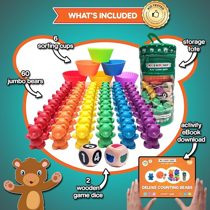 Cute & Cuddly Counting Bears with Dice - Sort, Count, Match & Play 60pc