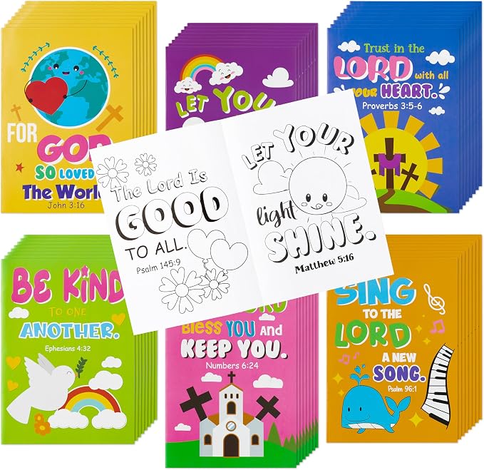 Dvbonike 48Pcs Bible Coloring Books Religious Theme DIY Color-in Pages | Inspirational Words, Christian Activity Artwork, Sunday School Supplies, Classroom Reward, Party Favor, Gift, Drawing Booklet