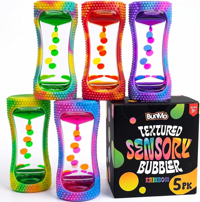 BUNMO Liquid Motion Bubbler Sensory Toy for Kids & Adults Rainbow 5pk – Gentle Fidget Toy for Mindfulness – Stimulating Visual Sensory Experience – Colorful Bubble Fidget Timer for Desk & Travel