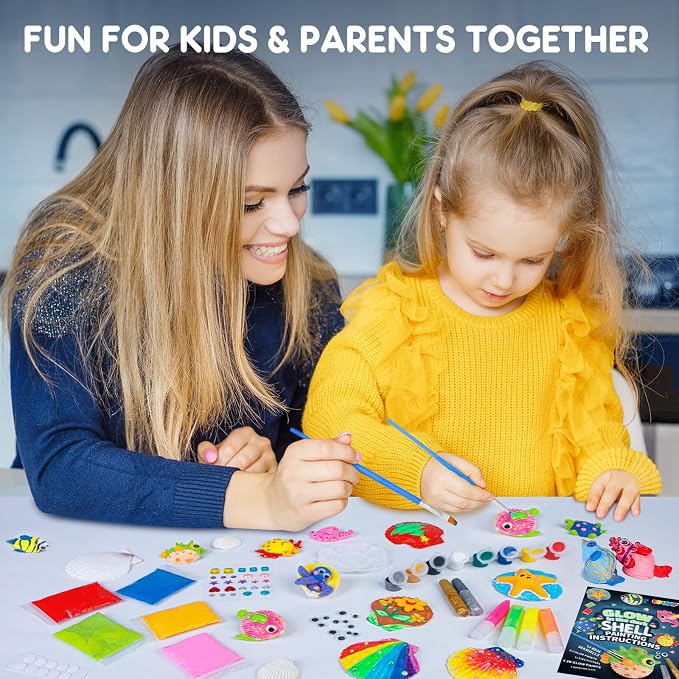 EPUMP Shell Painting Kit for Kids - Glow in The Dark Arts and Crafts Supplies Kits for Girls Boys - Kids Activities Creative Art Set Birthday Gifts DIY Paint Toys for Age 6 7 8 9 10 11 12 Years Old