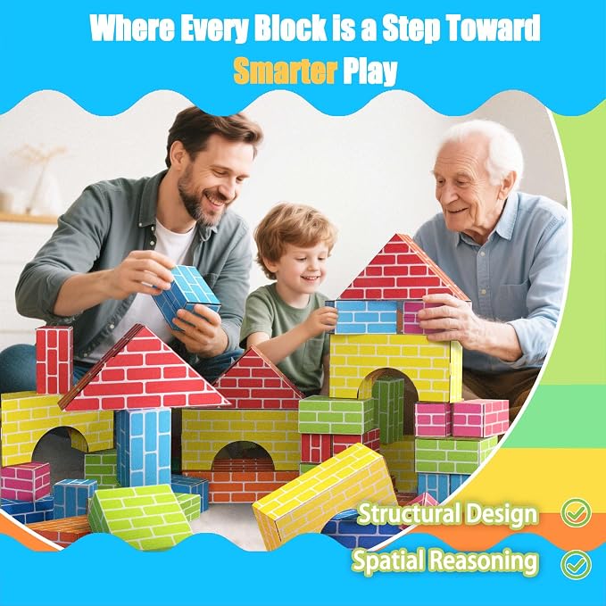 48-Pack Cardboard Building Blocks for Kids: 26/36/48 Jumbo Gifts Heavy Duty Develop Creative Thinking Spatial Reasoning Easy to Assemble